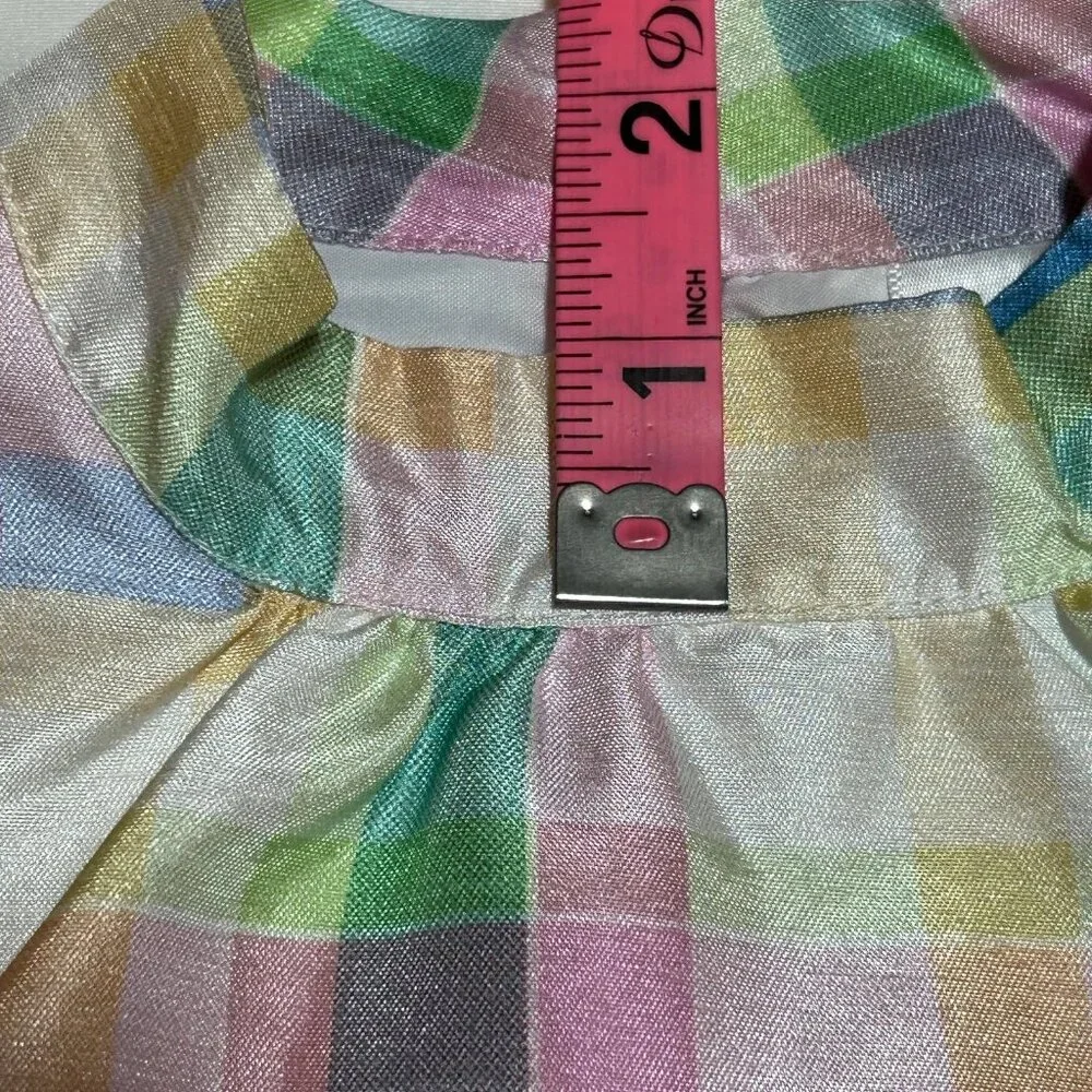 Gymboree Girls 6 Pink Blue Purple Yellow Plaid Taffeta Sleeveless Dress